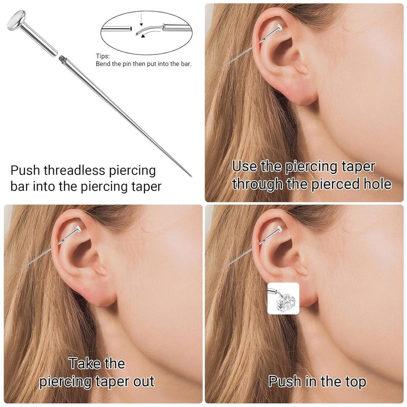 Hualleko Piercing Taper Insertion Tool for Changing Jewelry – 18G Stainless Steel Piercing Ball Grabber Tool Sets with Threadless Insertion Pin & Curved Threader Tools for Ear Nose Lip Body - Image 5